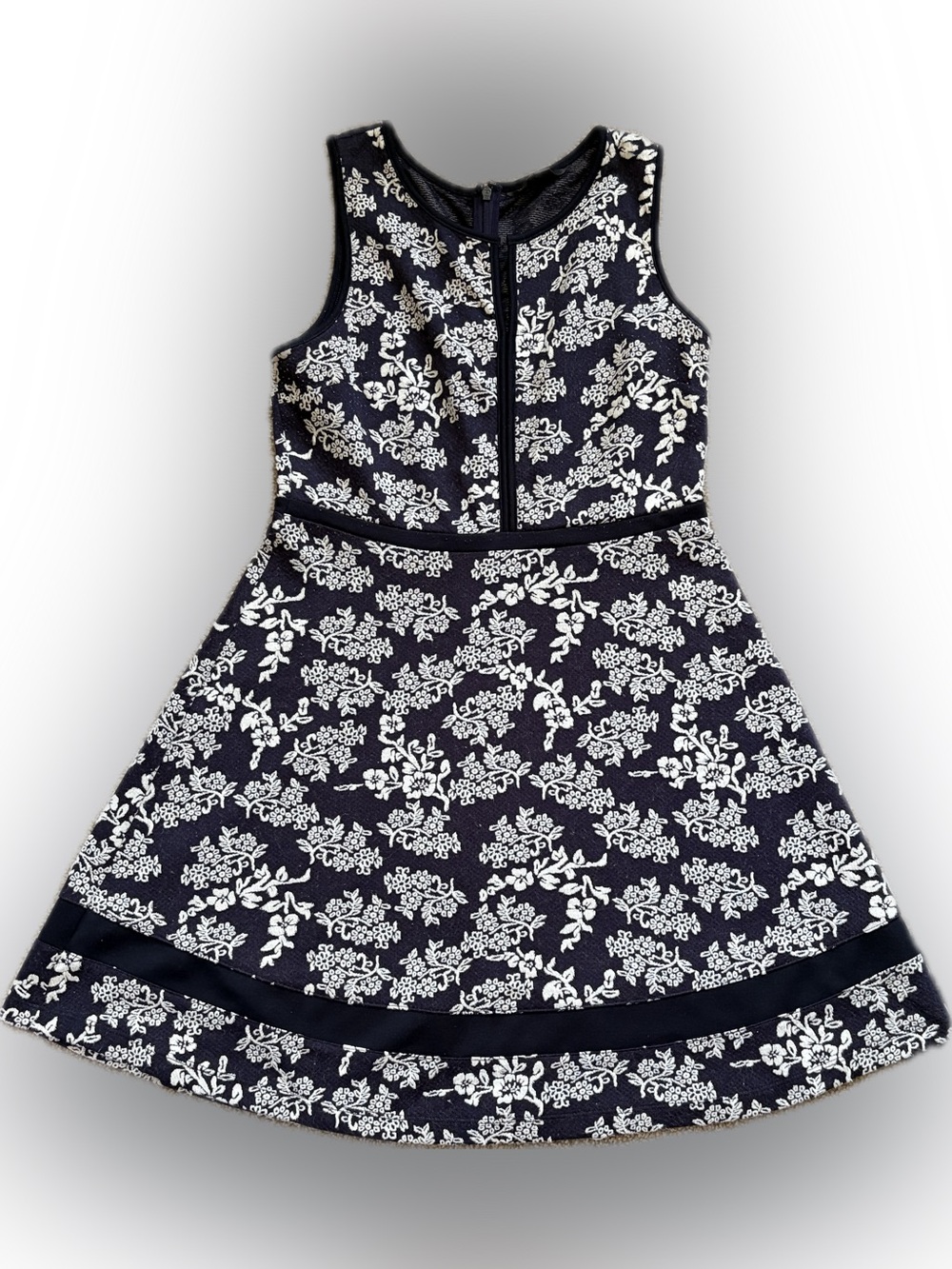 Navy and White Floral A-Line Dress